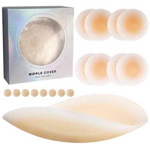 Rseuphiee 4 Stück Nippelpads, 8.5cm Selbstklebende Nippli Cover aus Silikon, Wiederverwendbare und Waschbare Nippelabdeckungenm, Ultra Dünne Unsichtbar,Brustwarzen Abdeckungen zum jedem Anlass von Rseuphiee