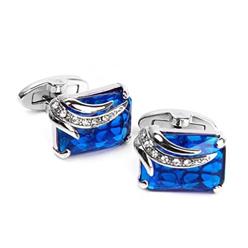1 Paar Manschettenknöpfe Herren Rechteck Blau Kristall Manschettenknöpfe Hemd Manschettenknöpfe Hochzeit Party Bräutigam Geschenk (Farbe: A, Größe: Einheitsgröße), Einheitsgröße von Rsmmpqa