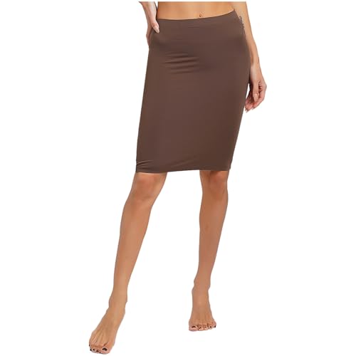 Rswnyirn Damen Bodycon Unterrock Knielang Petticoat Halbrock Slim Fit Bauch Weg Underskirt Unterwäsche für Brautkleid Hochzeit Braun M von Rswnyirn