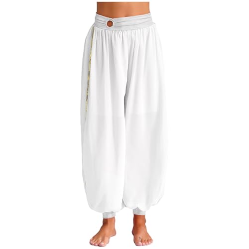 Rswnyirn Damen Haremshose Tanzhose Bauchtanzhose mit Schlitz Bauchtanz Kostüm Mottoparty Karneval Fasching Tanz Kostüm Weiß Einheitsgröße von Rswnyirn