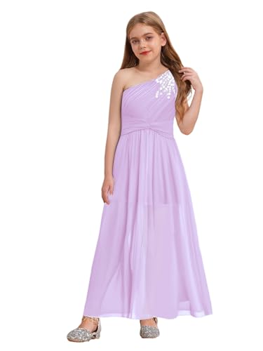 Rswnyirn Ein-Schulter Mädchen Kleid Festlich Jumpsuit Mit Strass Blumenmädchenkleide Rsweet Prinzessin Kleid Hochzeit Partykleid Lavendel 158-164 von Rswnyirn