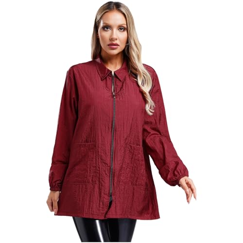 Rswnyirn Friseurkittel mit Ärmeln Erwachsene Damen Wasserdicht Zipper Friseurschürze Salonkittel Friseur Uniform Arbeitskleidung Burgundy XL von Rswnyirn