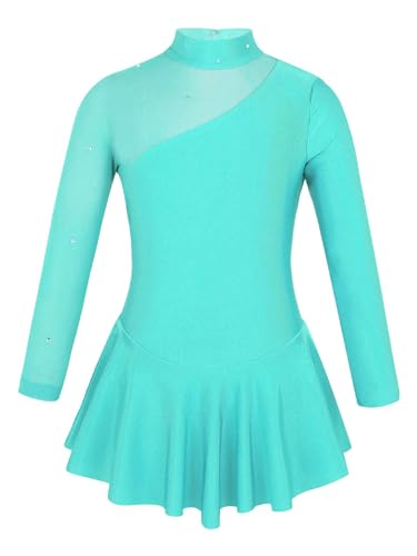 Rswnyirn Glitzer Mädchen Tanzkleid Latein Eiskunstlauf Kleid Patchwork Ballettanzug Mit Wickelrock Ballett Wettbewerb Outfit Minzgrün 122-128 von Rswnyirn