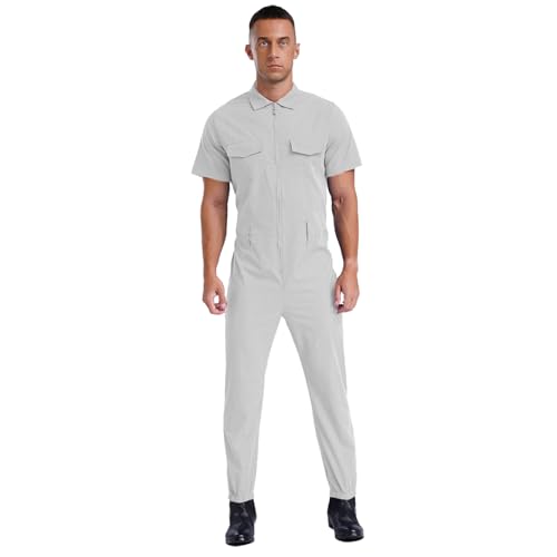 Rswnyirn Herren Einteiler Arbeitsanzug Overall Jumpsuit Lange Schutzanzug Kurzarm Strampler Blaumann Werkstatt Kleidung Weiß 3XL von Rswnyirn