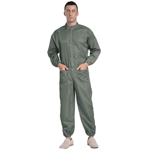 Rswnyirn Herren Einteiler Arbeitskleidung Arbeitsoverall Langarm Maleranzug Blaumann Handwerker Werkstatt Uniform Outfits Grau M von Rswnyirn