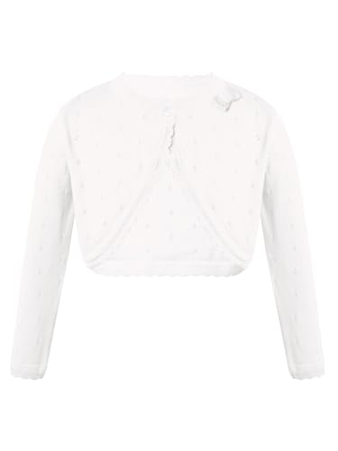 Rswnyirn Kinder Mädchen Bolero Festlich Kurze Jacke Basic Baumwolle Cardigan mit Schleife Strickjacke für Kommunion Taufe Party Kleid Weiß 98-104 von Rswnyirn