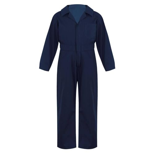 Rswnyirn Kinder Jungen Mechaniker Overall Langarm Arbeitsoverall Enteiler Jumpsuit Blaumann Uniform Arbeitskleidung Cosplay Outfit Dunkelblau 170-176 von Rswnyirn