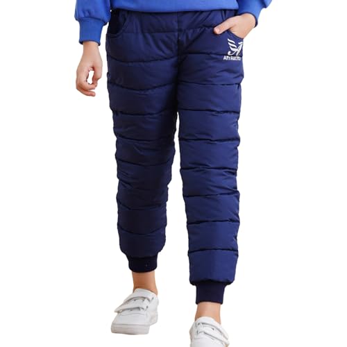 Rswnyirn Kinder Jungen Winterhose Warm Stepphose Wattierte Hose Lange Pants Hohe Taille Thermohose mit Fleecefutter Outdoor Wandern Navy blau 98-104 von Rswnyirn