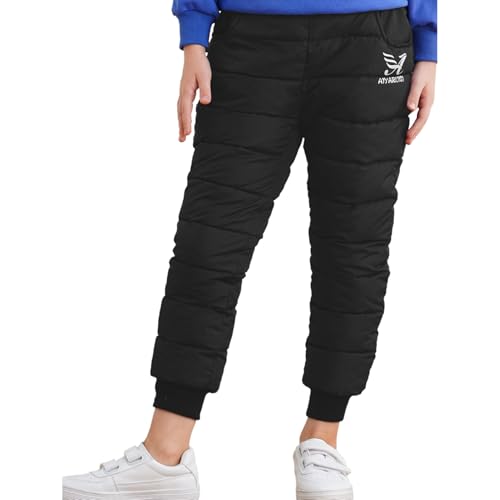Rswnyirn Kinder Jungen Winterhose Warm Stepphose Wattierte Hose Lange Pants Hohe Taille Thermohose mit Fleecefutter Outdoor Wandern Schwarz 134-140 von Rswnyirn