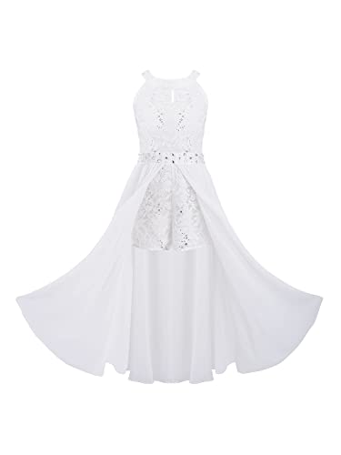 Rswnyirn Kinder Kleid Mädchen Festlich Prinzessin Lace Blumenmädchenkleider Mit Strass Jumpsuit Ballkleid Hochzeit Festzug Party Kleidung Weiß 140 von Rswnyirn