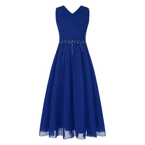 Rswnyirn Mädchen Kleid Festlich Lang Hochzeit Blumenmädchenkleider Prinzessin Partykleid mit V-Ausschnitt Glitzern Kinder Geburtstag Party Outfit Blau 146-152 von Rswnyirn