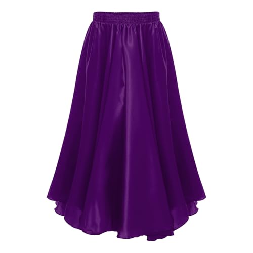 Rswnyirn Mädchen Tanzrock Lang Spanisches Flamenco Rock Chiffon Maxirock Swing Bauchtanz Rock mit Gummizug Einfarbig Kinder Bühne Tanzkleidung Violett 146-152/11-12 Jahre von Rswnyirn
