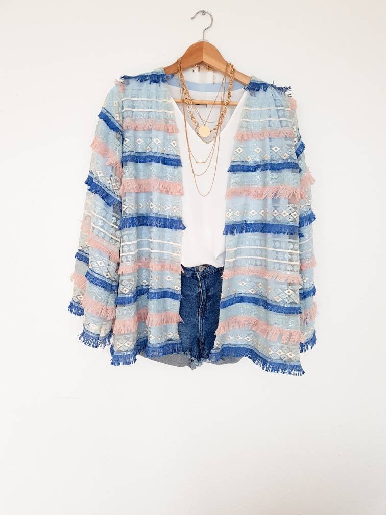 Boho Cardigan Bohemian Jacket With Tassels, Tassels Cardigan, Women Short Boho Jacket, Hippie Nomaden von RubyLines