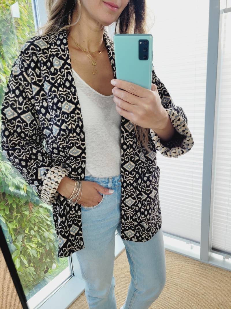 Cotton Boho Cardigan Women, Colorful Jacket, Light Casual Quilted Fall Cool With Ethno Print von RubyLines