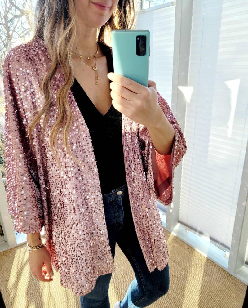 Customized Colorful Purple Sequin Jacket, Oversized Party Light Chrristmas Cardigan, Plus Size Casual Blazer von RubyLines