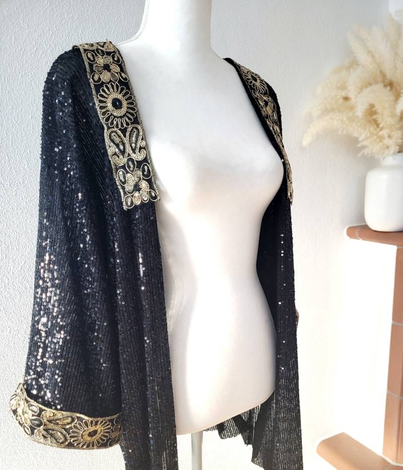 Customized Sequined Black Jacket, Plus Size Blazer, Boho Party Sparkling Sequin Jacket Customized Sequined Black Jacket, Plus Size Blazer, Boho Party Sparkling Sequin Jacket von RubyLines