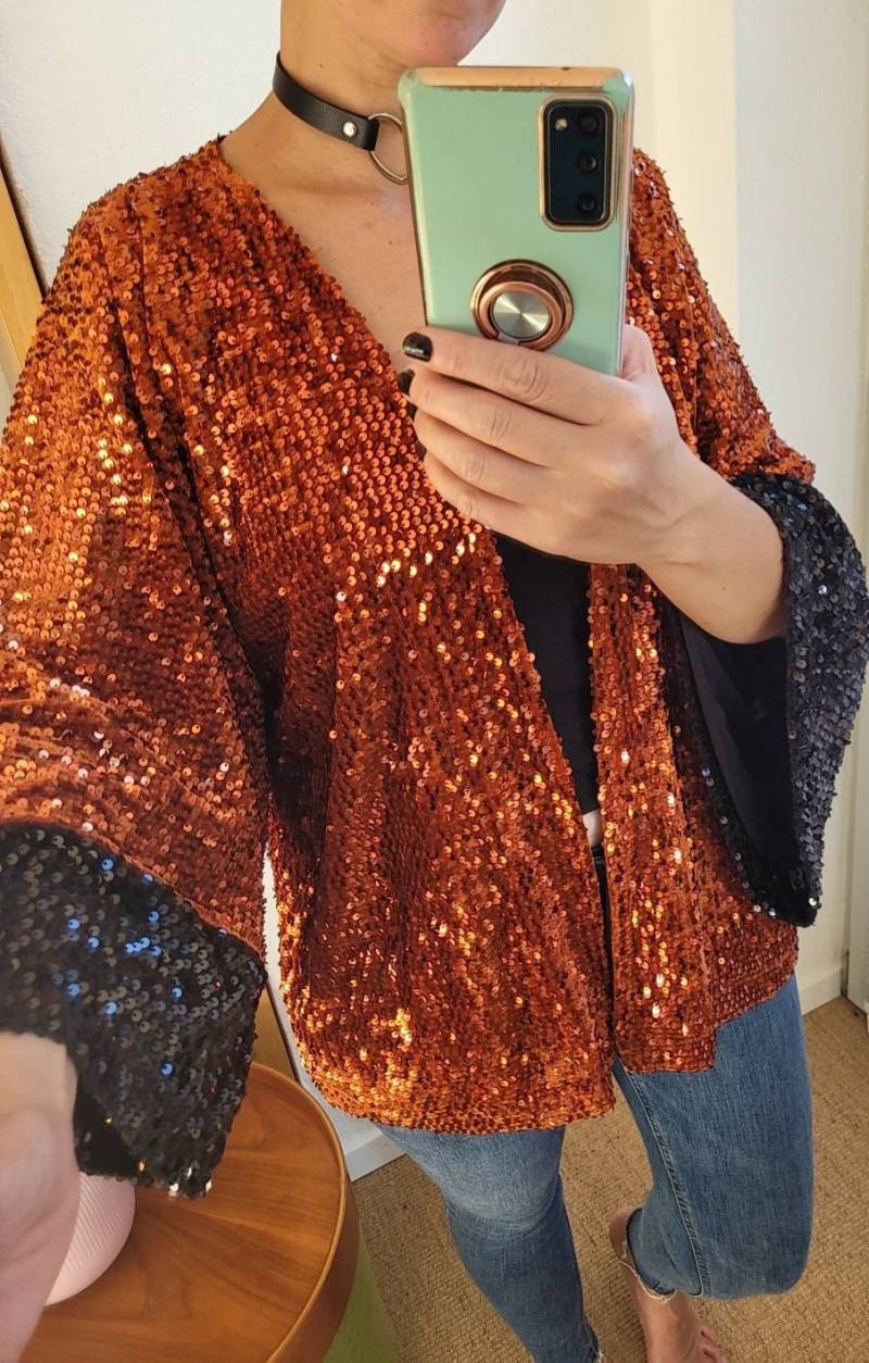 Mix & Match Sequin Velvet Jacket, Party Sparkling Festival Kimono, Teal, Plus Size Short Pink Jacket Mix & Match Sequin Velvet Jacket, Party Sparkling Festival Kimono, Teal, Plus Size Short Pink Jacket von RubyLines