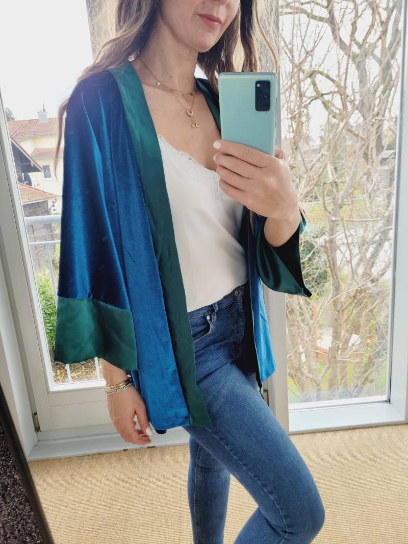 Samt Cardigan Damen Gold Blazer, Kurzer Kimono, Kimonojacke Damen, Oversized Teal Samtjacke, Plus Size Samt Jacket, Jacket Rosa von RubyLines