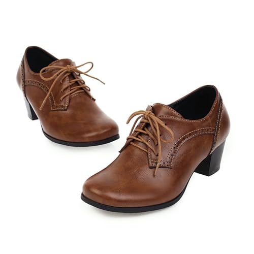 Mary Jane Schuhe Damen Pumps, Oxford Pumps Damen – Vintage-Style mit Spitzer Zehe Niedrigem Blockabsatz & Dekorativer Schnürung Bequeme Alltagsschuhe Atmungsaktiv, Braun Mary Jane Schuhe Damen Pumps, Oxford Pumps Damen – Vintage-Style mit Spitzer Zehe Niedrigem Blockabsatz & Dekorativer Schnürung Bequeme Alltagsschuhe Atmungsaktiv, Braun von RuFengz