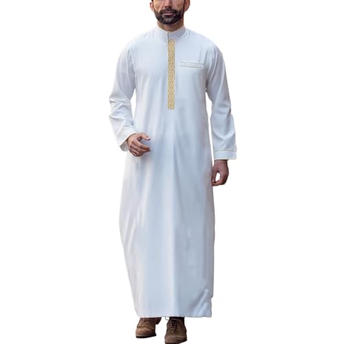 RuFengz Abaya Herren, Gebetskleidung für Männer Baumwolle Sommer mit Kopftuch Thobe Muslim Frauen Jellabiya Jalabiya Islam Elegant Thawb Abaya Muslimische Frühling Kaftan Sommermantel, Weiß, XXL von RuFengz