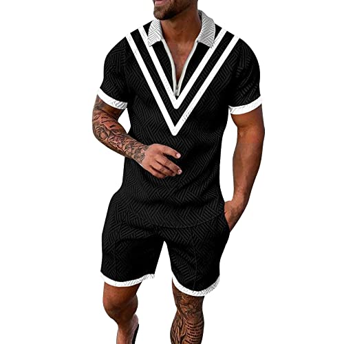 RuFengz Herren Outfit Komplett Set Modern Business Sommer Freizeitanzug Poloshirt Lässige Kurz Sportanzug Kurze Hose Casual Grosse Grössen Zweiteiler Jogginganzug Leinen Oversize Trainingsanzug von RuFengz