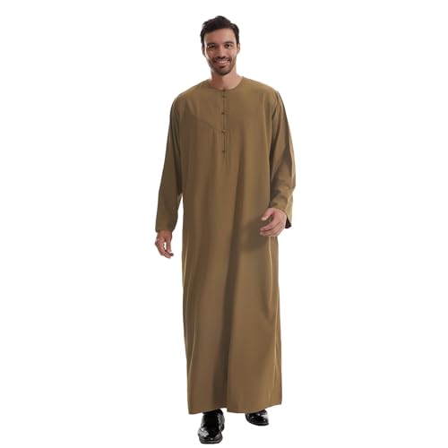 RuFengz Kimono Herren, Kaftan Herren Lang Elegant Jalabiya Sommer Muslim Sommermantel Jellabiya Islam mit Kopftuch Thawb Abaya Frühling für Frauen Thobe Gebetskleidung, Kaffee, XXL von RuFengz