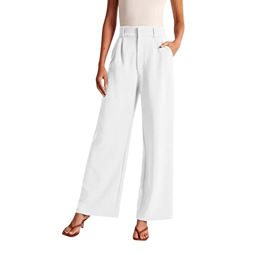 RuFengz Marlenehose Damen, Anzughose Damen Elegant Sommer Hose Locker Palazzo Stoffhose Einfarbig Hosen Freizeithose Lässig Locker Leichte Dehnbar Lounge Hose mit Gummibund und Taschen, Weiß, M RuFengz Marlenehose Damen, Anzughose Damen Elegant Sommer Hose Locker Palazzo Stoffhose Einfarbig Hosen Freizeithose Lässig Locker Leichte Dehnbar Lounge Hose mit Gummibund und Taschen, Weiß, M von RuFengz
