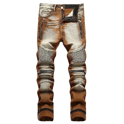 RuFengz Motorradjeans Herren Stretch mit Protektoren Sommer Motorradhose Löchern Tasche Otorradjeans Hose Lederhose Leggings Kurzgrößen Outdoor Trainingshose Jeans, Marine von RuFengz