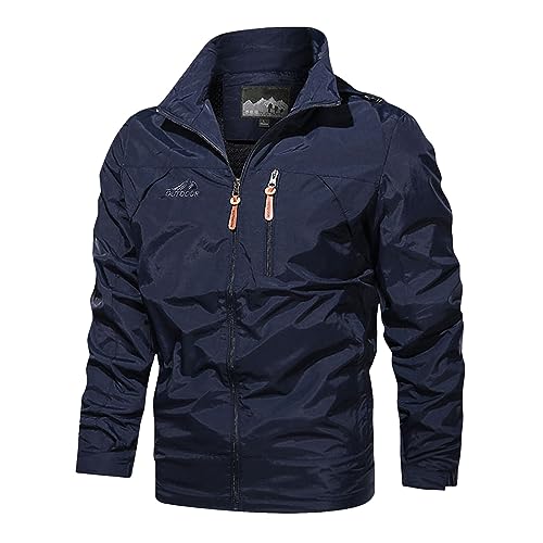 RuFengz Sommerjacke Herren Lang Cargo Große Größen Blouson Lederjacke Outdoorjacke Stehkragen Jacke Bomberjacke Baggy mit Vielen Taschen Übergangsjacke Herrenjacke Leichte Sommer Cordjacke, 3XL von RuFengz