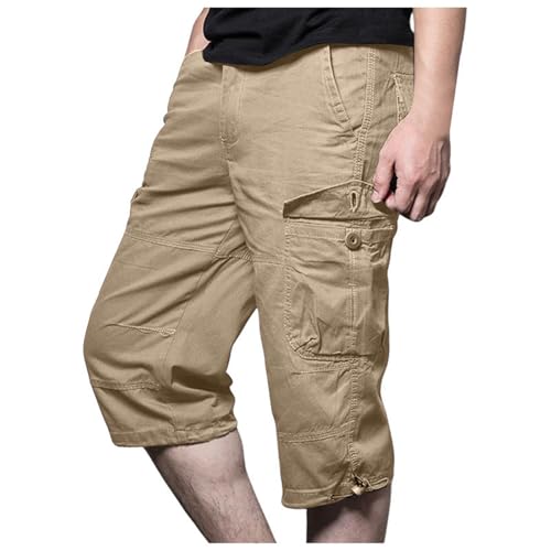 RuFengz Sporthose Herren, 3/4 Hose Herren Cargo Leinen Baggy Sportlich Freizeithose Cargohose Kurzgröße Shorts Kniebundhose Casual Jogging Sporthose Sommer Leinenhose Sommerhose Outdoor, 5XL von RuFengz