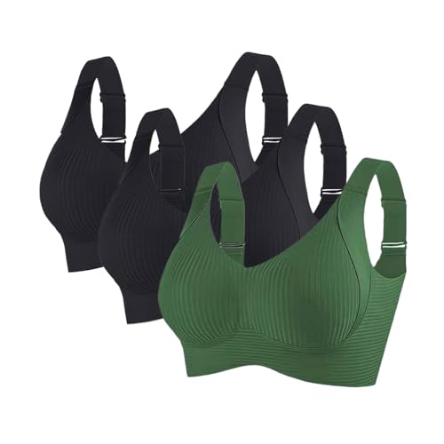 RuFengz bh, große größen, 3er Pack BH Damen Ohne Bügel Gepolstert Große Brüste Starker Halt Bra Push Up Nahtlose Unterwäsche Weich Bequem BHS Verstellbarer Sport Bustier Büstenhalter Große Größen von RuFengz