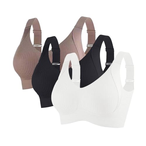 RuFengz bh 95c, 3er Pack BH Damen Ohne Bügel Gepolstert Große Brüste Starker Halt Bra Push Up Nahtlose Unterwäsche Weich Bequem BHS Verstellbarer Sport Bustier Büstenhalter Große Größen von RuFengz