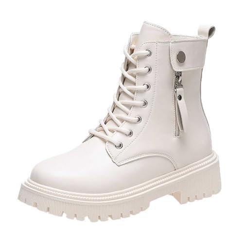 RuFengz biker stiefel damen,Ankle Boots Damen Freizeit Rutschsicher Stiefeletten Fall Wasserdichte Atmungsaktiv Schnürstiefelette Springerstiefel Mode Plateau Winterboots Schnürstiefeletten von RuFengz