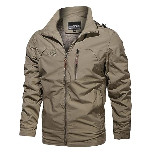 RuFengz bomberjacke herren winter, Sommerjacke Herren Lang Cargo Blouson Lederjacke Outdoorjacke Stehkragen Jacke Baggy mit Vielen Taschen Übergangsjacke Herrenjacke Leichte Sommer Cordjacke, 5XL von RuFengz