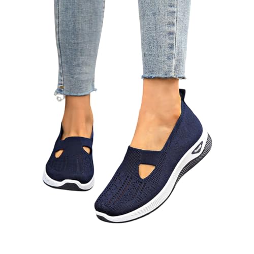 RuFengz breite füße schuhe, Orthopädische Schuhe Damen Sommer Weite H Walkingschuhe Gesundheitsschuhe Leicht Hallux Valgus Atmungsaktive Sommerschuhe Sneaker Bequeme Outdoor Turnschuhe Marineblau 38 von RuFengz
