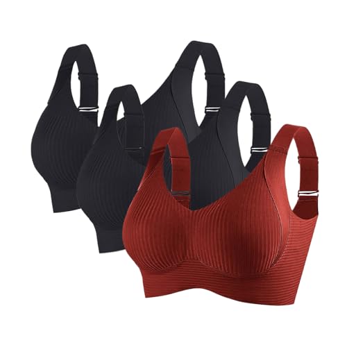 RuFengz bustier große größen, 3er Pack BH Damen Ohne Bügel Gepolstert Große Brüste Starker Halt Bra Push Up Nahtlose Unterwäsche Weich Bequem BHS Verstellbarer Sport Bustier Büstenhalter Große Größen von RuFengz