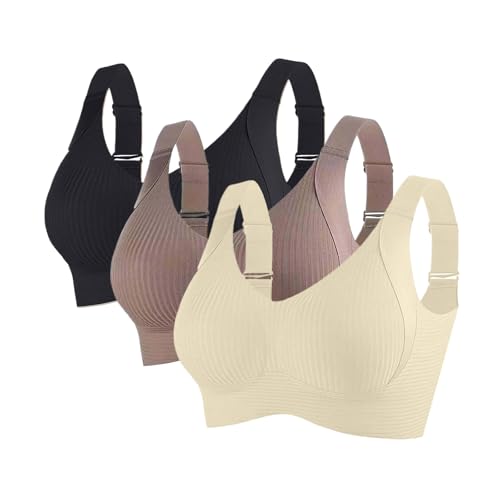 RuFengz bustiers für damen, 3er Pack BH Damen Ohne Bügel Gepolstert Große Brüste Starker Halt Bra Push Up Nahtlose Unterwäsche Weich Bequem BHS Verstellbarer Sport Bustier Büstenhalter Große Größen von RuFengz