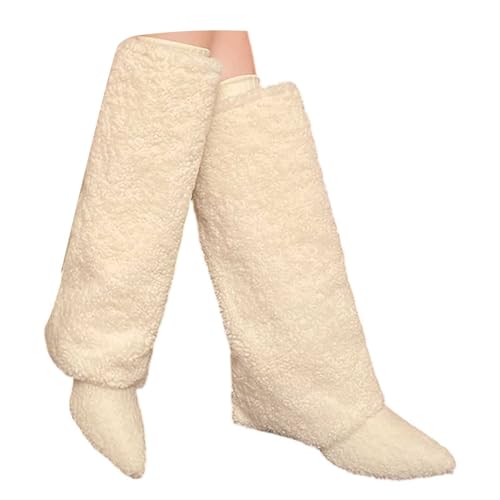 RuFengz chunky boots, Fold Over Boots Damen Spitzer Mode Elegant Schlupfstiefel Damenstiefel Leder Winter Warme Lederstiefel Cowboystiefel mit Blockabsatz Herbst Weitschaftstiefel Winterstiefel von RuFengz