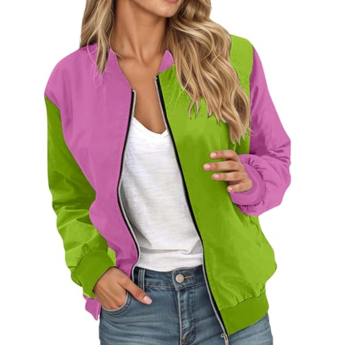 RuFengz damen jacken, Bomberjacke Damen Leichte Sommerjacke Streifen Farbblock Blouson Jacke Kurz Übergangsjacke Casual Pilotenjacke mit Reißverschluss Dünne Herbst Sweatjacke College Jacke XL von RuFengz