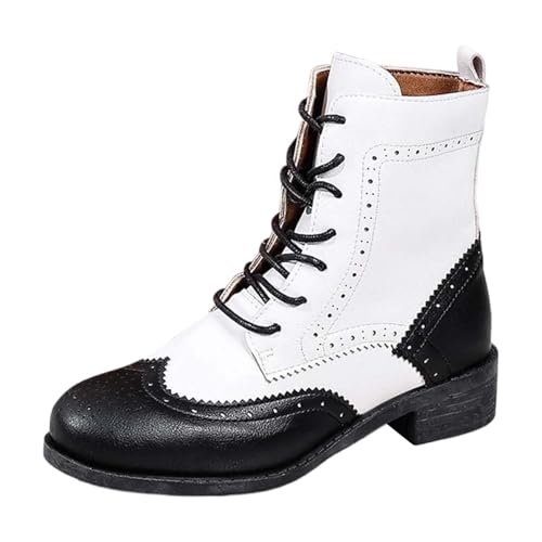 RuFengz damen plateau,Schnürstiefel Damen Freizeit Rutschsicher Lederstiefel Schnürstiefeletten Wasserdichte Gefüttert Stiefeletten Chunky Boots Bequemer Plateau Ankle Springerstiefel von RuFengz