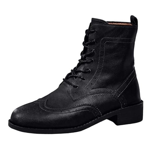RuFengz damen stiefel schwarz,Schnürstiefel Damen Freizeit Rutschsicher Lederstiefel Schnürstiefeletten Wasserdichte Gefüttert Stiefeletten Chunky Boots Bequemer Plateau Ankle Springerstiefel von RuFengz