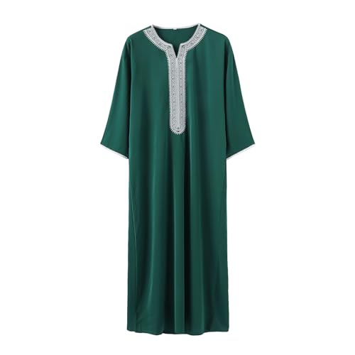RuFengz das Gewand, Kaftan Herren Lang Baumwolle Große Größe Muslimische Gebetskleidung Thawb mit Kopftuch Sommer Thobe für Frauen Jalabiya Abaya Frühling Elegant Sommermantel Jellabiya, Grün, XXL von RuFengz