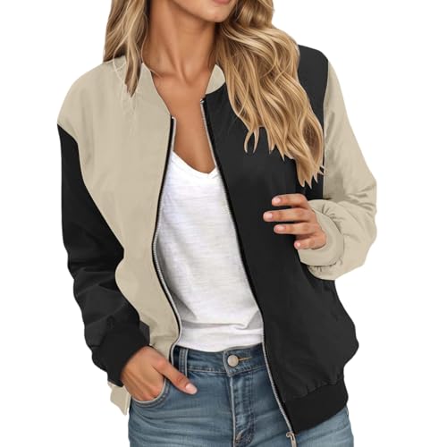 RuFengz dünne sommerjacke, Bomberjacke Damen Leichte Sommerjacke Streifen Farbblock Blouson Jacke Kurz Übergangsjacke Casual Pilotenjacke mit Reißverschluss Dünne Herbst Sweatjacke College Jacke 3XL von RuFengz