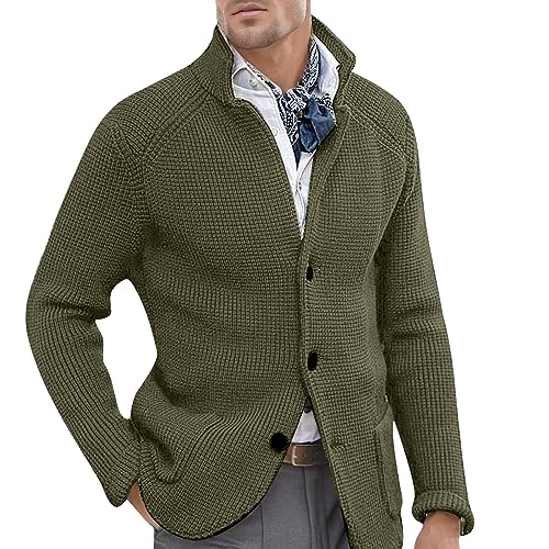 RuFengz herren jacken sommer, Herren Cardigan mit Knöpfe Stehkragen Sweatjacke Grobstrick Feinstrickjacke Herrenstrickjacke Bierfest Baumwolle Pullover Jacke für Männer, M, Grün von RuFengz