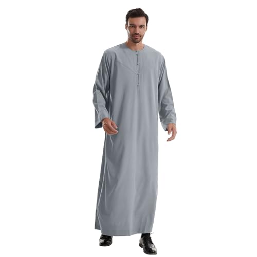 RuFengz kurdische Kleider, Kaftan Herren Lang Elegant Jalabiya Sommer Muslim Sommermantel Jellabiya Islam mit Kopftuch Thawb Abaya Frühling für Frauen Thobe Gebetskleidung, Grau, M von RuFengz