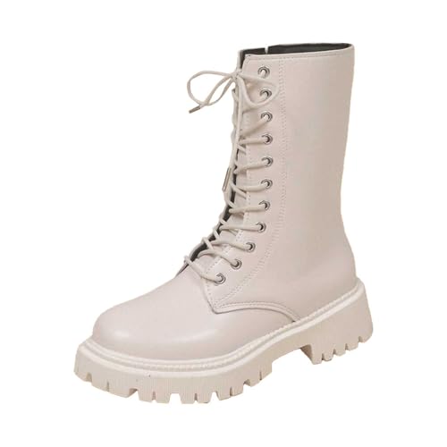 RuFengz leder boots damen,Schnürstiefel Damen Warmes Atmungsaktiv Ankle Boots Chunky Bequemer Plateau Winterboots Springerstiefel Wasserdichte Rutschsicher Lederstiefel Schnürstiefeletten von RuFengz