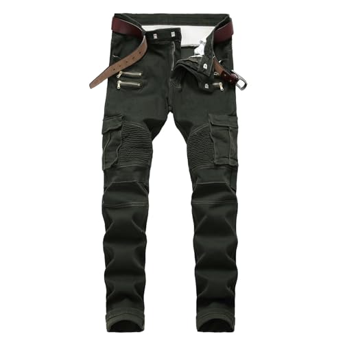 RuFengz otorrad Jeans, Motorradjeans Herren Stretch mit Protektoren Sommer Motorradhose Löchern Tasche Otorradjeans Hose Lederhose Leggings Kurzgrößen Outdoor Trainingshose Jeans, Armeegrün von RuFengz