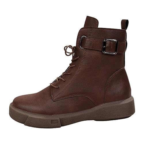 RuFengz plateau boots damen,Schnürstiefel Damen Warmes Gefüttert Winterboots Fall Boots Freizeit Rutschsicher Stiefeletten Chunky Wasserdichte Atmungsaktiv Schnürstiefelette Springerstiefel von RuFengz