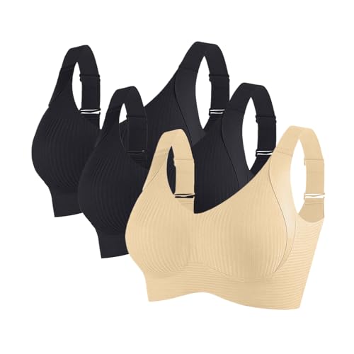 RuFengz skims bh, 3er Pack BH Damen Ohne Bügel Gepolstert Große Brüste Starker Halt Bra Push Up Nahtlose Unterwäsche Weich Bequem BHS Verstellbarer Sport Bustier Büstenhalter Große Größen von RuFengz