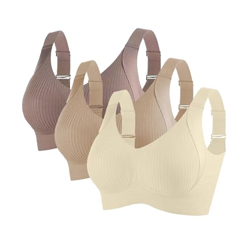 RuFengz soft bh ohne buegel, 3er Pack BH Damen Ohne Bügel Gepolstert Große Brüste Starker Halt Bra Push Up Nahtlose Unterwäsche Weich Bequem BHS Verstellbarer Sport Bustier Büstenhalter Große Größen von RuFengz